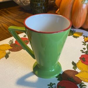 Art Deco Triangle Cone Handle Mugs Bright Green Red Trim Cup Teacup Coffee Cup